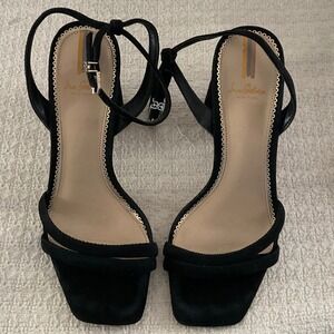 Sam Edelman Kia Black Suede Block Heel Sandals Womens 7M Square Toe Wedding